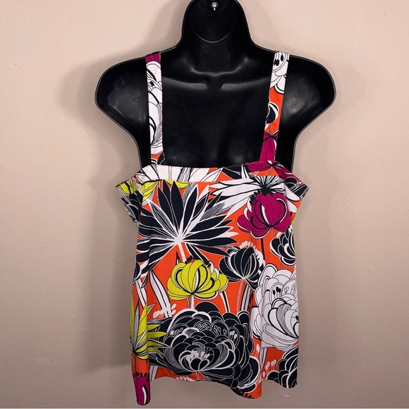 Small Banana Republic Colorful Floral Tank Blouse White Yellow Orange Vneck - Picture 10 of 14